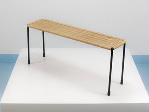 Carl Aubock Side Table, Flower Plant Bench, Iron, Rattan, Wicker, Austria, 1950s