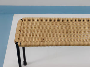 Carl Aubock Side Table, Flower Plant Bench, Iron, Rattan, Wicker, Austria, 1950s