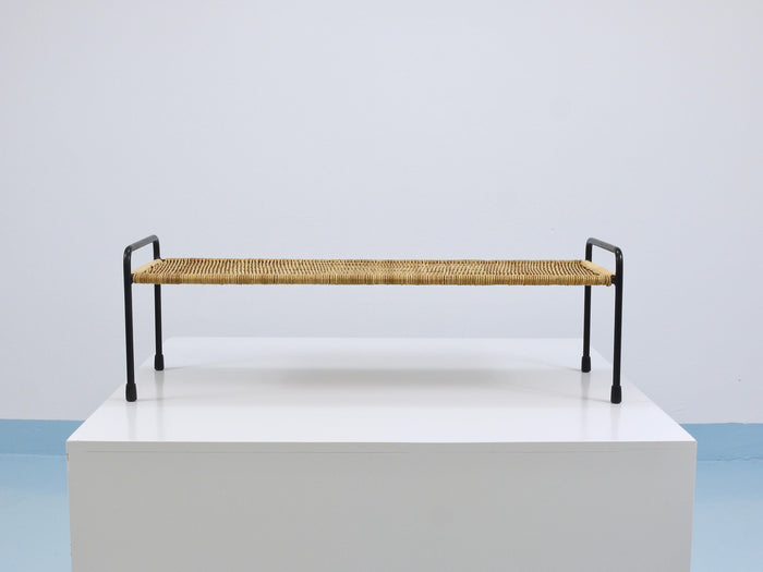 Carl Aubock Side Table, Flower Plant Bench, Iron, Rattan, Wicker, Austria, 1950s