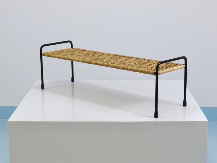 Carl Aubock Side Table, Flower Plant Bench, Iron, Rattan, Wicker, Austria, 1950s
