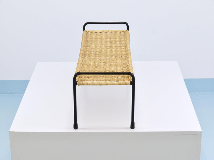 Carl Aubock Side Table, Flower Plant Bench, Iron, Rattan, Wicker, Austria, 1950s