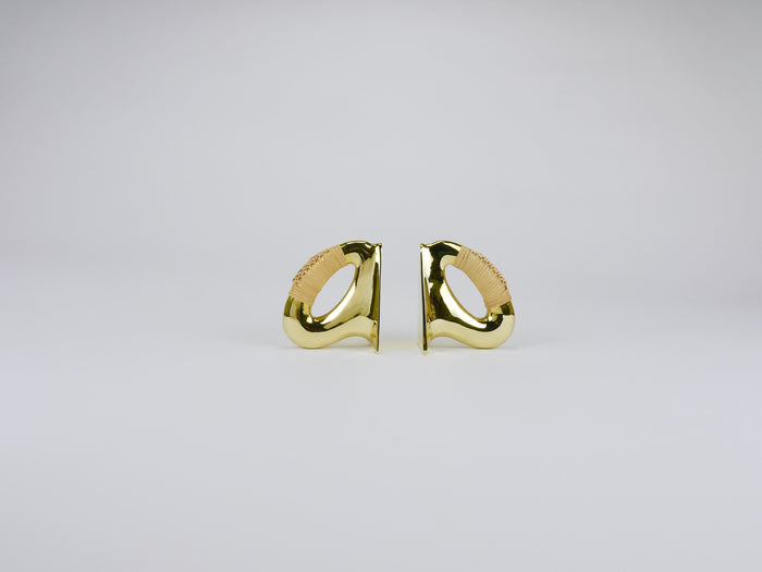 Pair Carl Auböck Flat Iron Brass & Cane Bookends #3530, Vienna, Austria