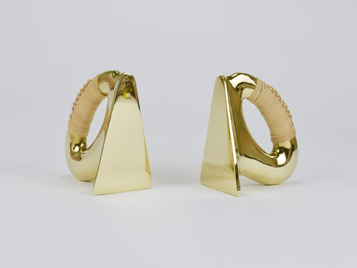Pair Carl Auböck Flat Iron Brass & Cane Bookends #3530, Vienna, Austria