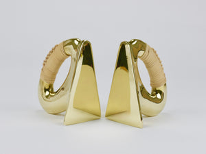 Pair Carl Auböck Flat Iron Brass & Cane Bookends #3530, Vienna, Austria