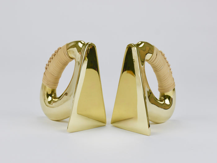 Pair Carl Auböck Flat Iron Brass & Cane Bookends #3530, Vienna, Austria