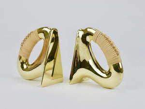 Pair Carl Auböck Flat Iron Brass & Cane Bookends #3530, Vienna, Austria