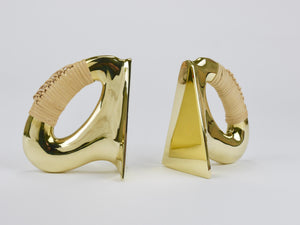 Pair Carl Auböck Flat Iron Brass & Cane Bookends #3530, Vienna, Austria