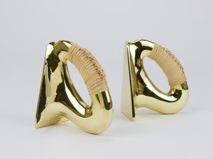 Pair Carl Auböck Flat Iron Brass & Cane Bookends #3530, Vienna, Austria