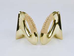 Pair Carl Auböck Flat Iron Brass & Cane Bookends #3530, Vienna, Austria