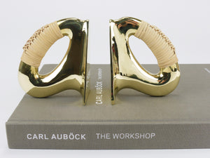 Pair Carl Auböck Flat Iron Brass & Cane Bookends #3530, Vienna, Austria