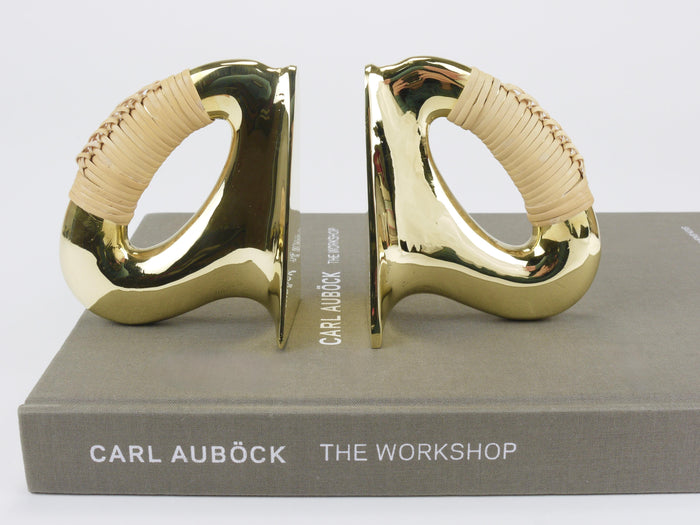 Pair Carl Auböck Flat Iron Brass & Cane Bookends #3530, Vienna, Austria