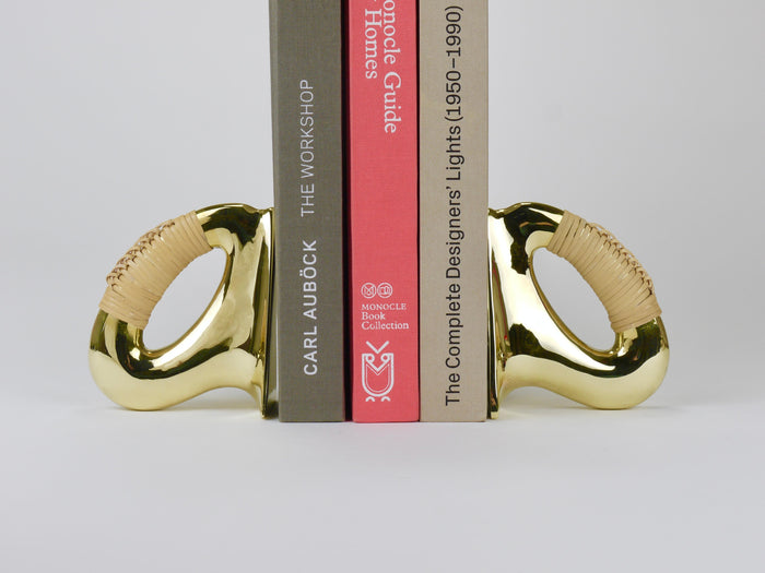 Pair Carl Auböck Flat Iron Brass & Cane Bookends #3530, Vienna, Austria