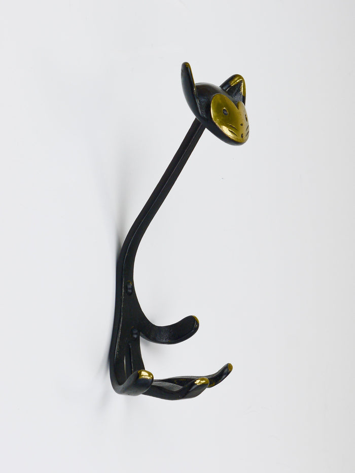 Walter Bosse Cat Zoo Brass Animal Wall Hook by Herta Baller, Austria, 1950s