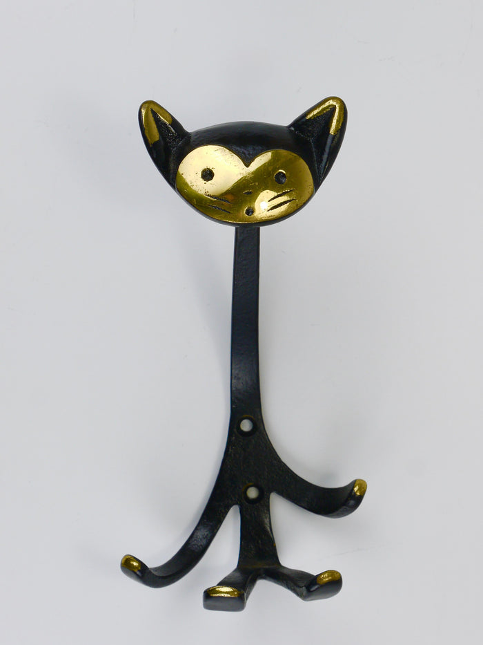 Walter Bosse Cat Zoo Brass Animal Wall Hook by Herta Baller, Austria, 1950s