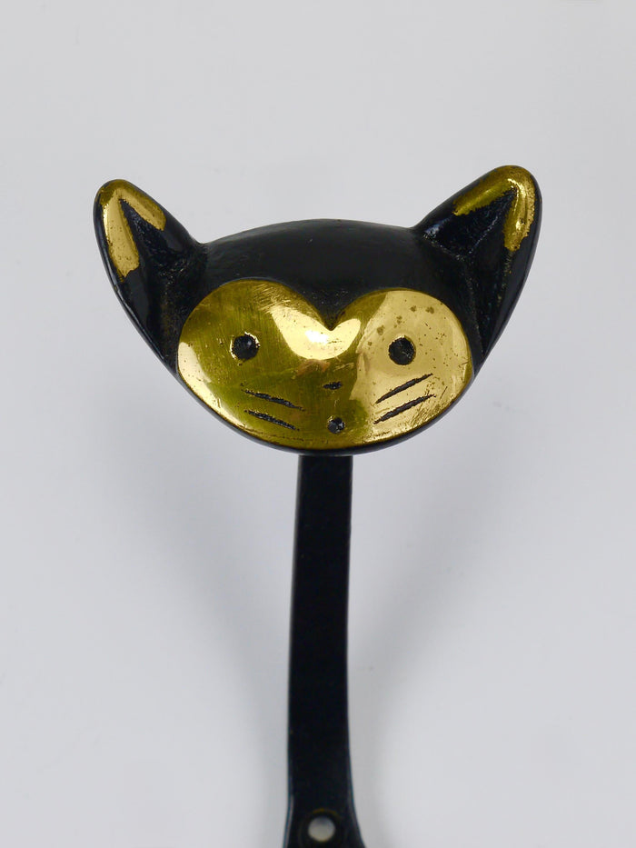 Walter Bosse Cat Zoo Brass Animal Wall Hook by Herta Baller, Austria, 1950s