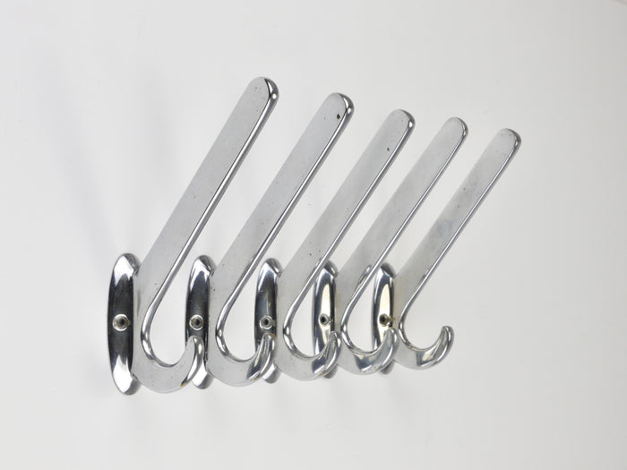 Up to 5 Large Art Deco Bauhaus Nickel & Brass Wall Coat Hooks, Vienna, 1930s