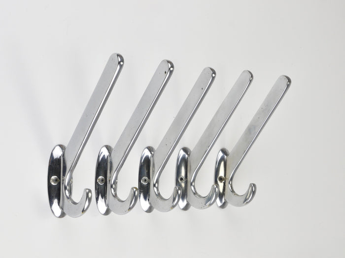 Up to 5 Large Art Deco Bauhaus Nickel & Brass Wall Coat Hooks, Vienna, 1930s