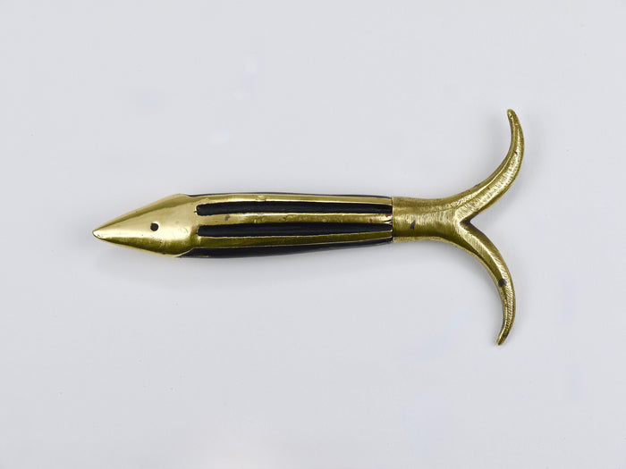 Walter Bosse Fish Mid-Century Brass Corkscrew, Herta Baller, Austria, 1950s
