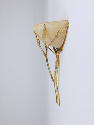 Banci Firenze Gilt Iron & Scavo Glass Floral Sconces, Wall lights, Italy, 1970s