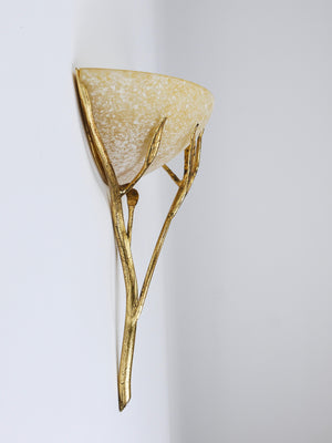 Banci Firenze Gilt Iron & Scavo Glass Floral Sconces, Wall lights, Italy, 1970s