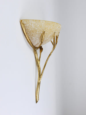 Banci Firenze Gilt Iron & Scavo Glass Floral Sconces, Wall lights, Italy, 1970s