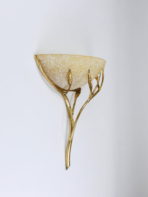 Banci Firenze Gilt Iron & Scavo Glass Floral Sconces, Wall lights, Italy, 1970s
