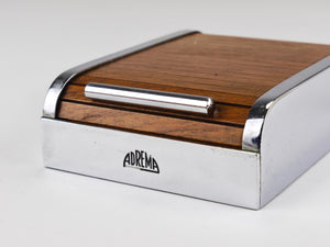 1930s Carl Aubock I Roll Top Storage Box, Cigarette Dispenser, Walnut, Vienna