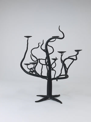 Bougeoir candélabre sculptural brutaliste arbre de vie, forgé main, années 1970