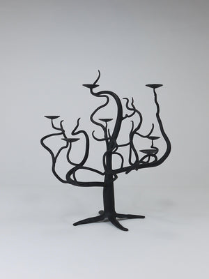 Bougeoir candélabre sculptural brutaliste arbre de vie, forgé main, années 1970