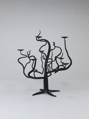 Bougeoir candélabre sculptural brutaliste arbre de vie, forgé main, années 1970