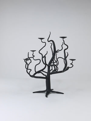 Bougeoir candélabre sculptural brutaliste arbre de vie, forgé main, années 1970