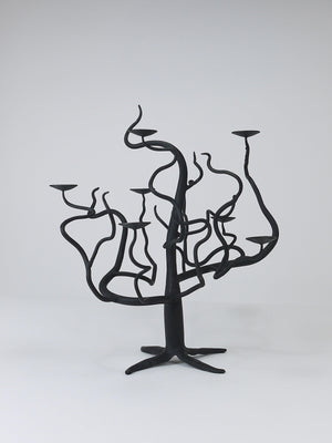 Bougeoir candélabre sculptural brutaliste arbre de vie, forgé main, années 1970