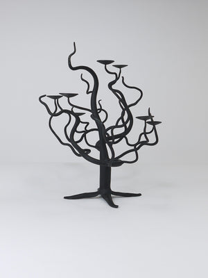 Bougeoir candélabre sculptural brutaliste arbre de vie, forgé main, années 1970