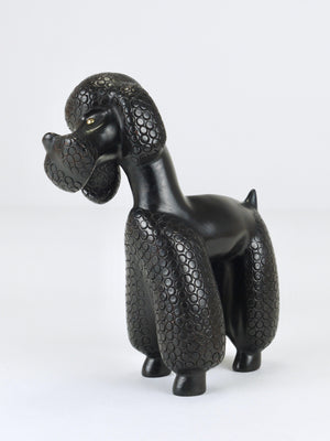Charmante figurine sculpture de chien caniche par Leopold Anzengruber, Autriche, années 1950