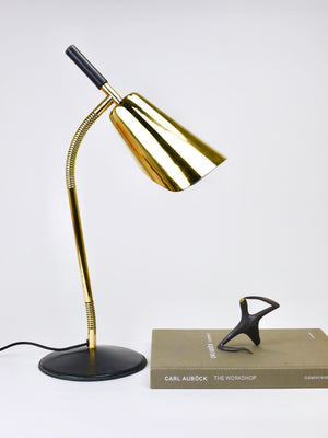 Carl Aubock II Rare Brass & Leather Table Desk Lamp #4280, Vienna, Austria