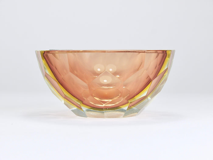 Mandruzzato Sommerso Faceted Caviar Murano Glass Diamond Bowl, Italy, 1960s