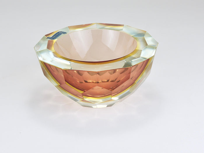 Mandruzzato Sommerso Faceted Caviar Murano Glass Diamond Bowl, Italy, 1960s