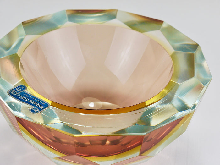 Mandruzzato Sommerso Faceted Caviar Murano Glass Diamond Bowl, Italy, 1960s