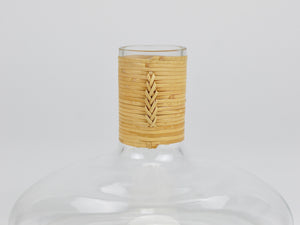 Vaso decanter «Tuberkulinkolben» Carl Aubock, top in vimini e rafia, Austria, anni 1950