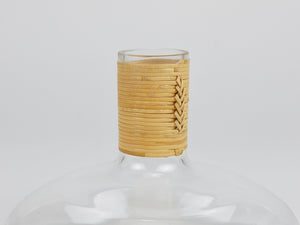 Vaso decanter «Tuberkulinkolben» Carl Aubock, top in vimini e rafia, Austria, anni 1950