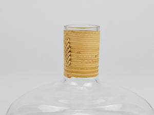 Vaso decanter «Tuberkulinkolben» Carl Aubock, top in vimini e rafia, Austria, anni 1950