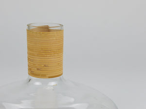 Vaso decanter «Tuberkulinkolben» Carl Aubock, top in vimini e rafia, Austria, anni 1950