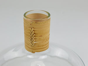 Vaso decanter «Tuberkulinkolben» Carl Aubock, top in vimini e rafia, Austria, anni 1950