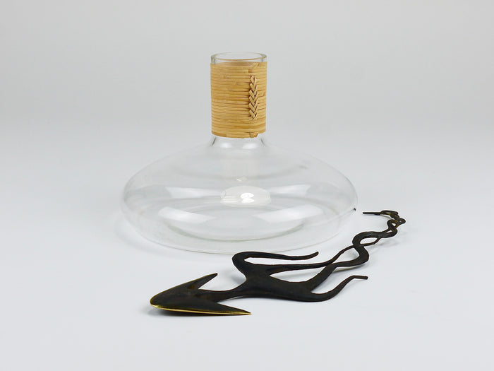 Carl Aubock Vase Decanter "Tuberkulinkolben" Raffia Wicker Top, Austria, 1950s