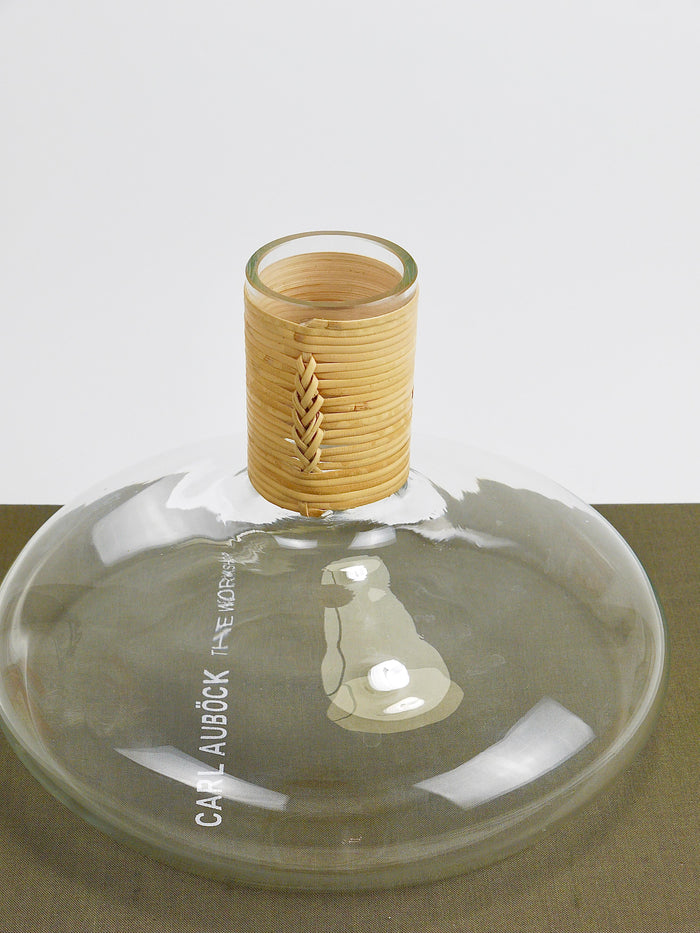Carl Aubock Vase Decanter "Tuberkulinkolben" Raffia Wicker Top, Austria, 1950s
