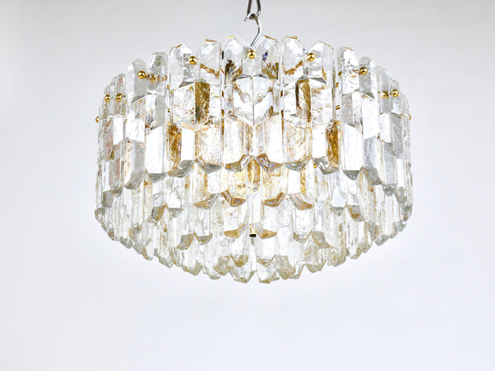 Huge J.T. Kalmar Palazzo Gilt Brass & Glass Chandelier Flush Mount, 1950s