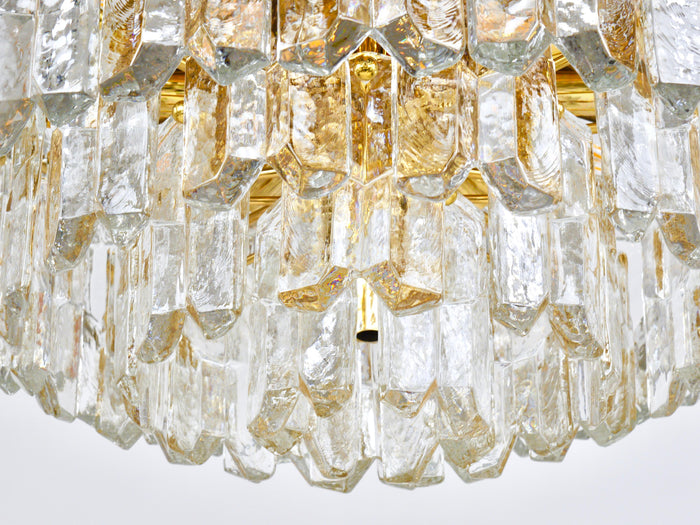 Huge J.T. Kalmar Palazzo Gilt Brass & Glass Chandelier Flush Mount, 1950s