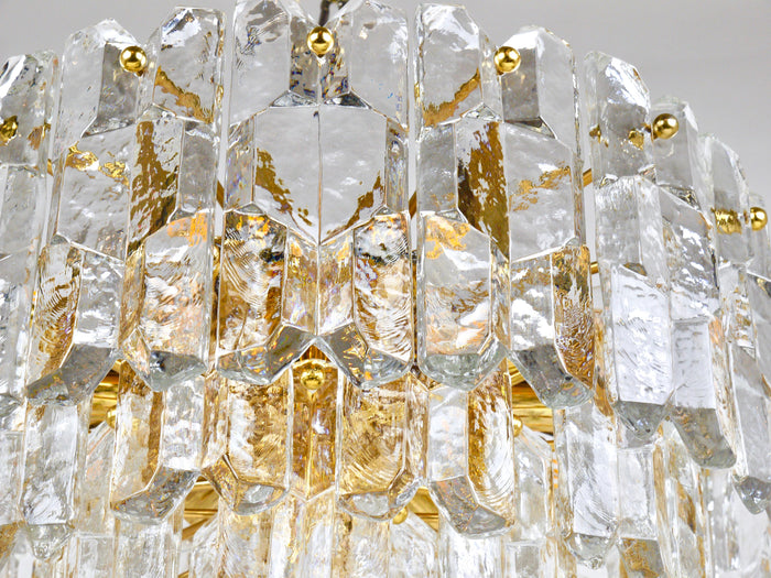 Huge J.T. Kalmar Palazzo Gilt Brass & Glass Chandelier Flush Mount, 1950s