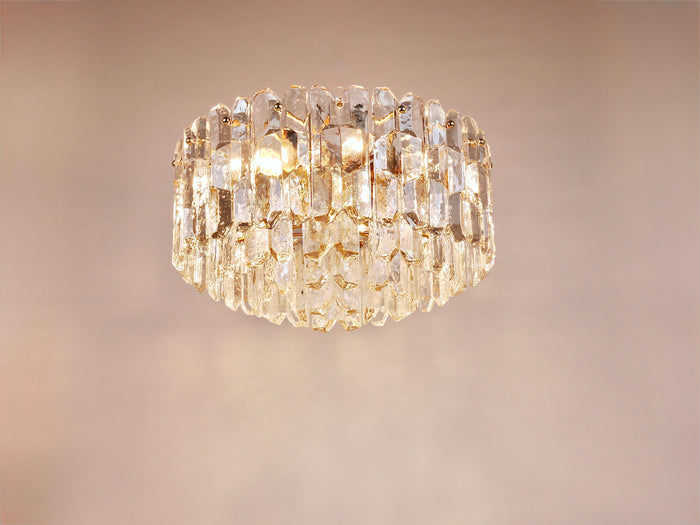 Huge J.T. Kalmar Palazzo Gilt Brass & Glass Chandelier Flush Mount, 1950s