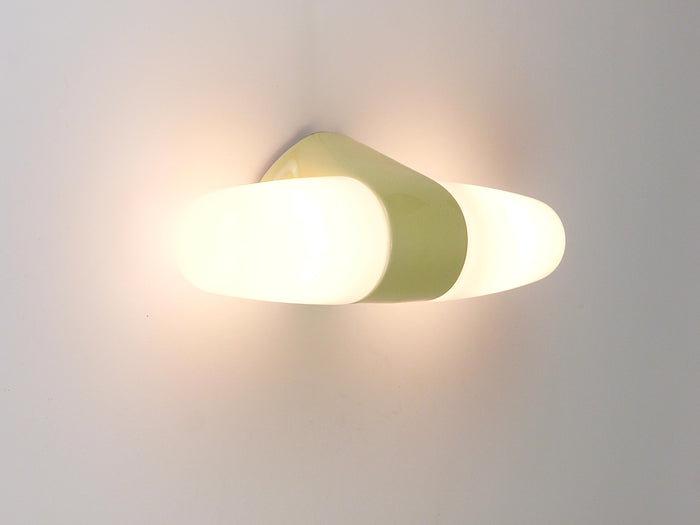Wilhelm Wagenfeld Bauhaus Yellow Double Sconce Wall Light, Linder Germany, 1950s